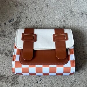 SHEIN Brown and White Checkered Mini Bag